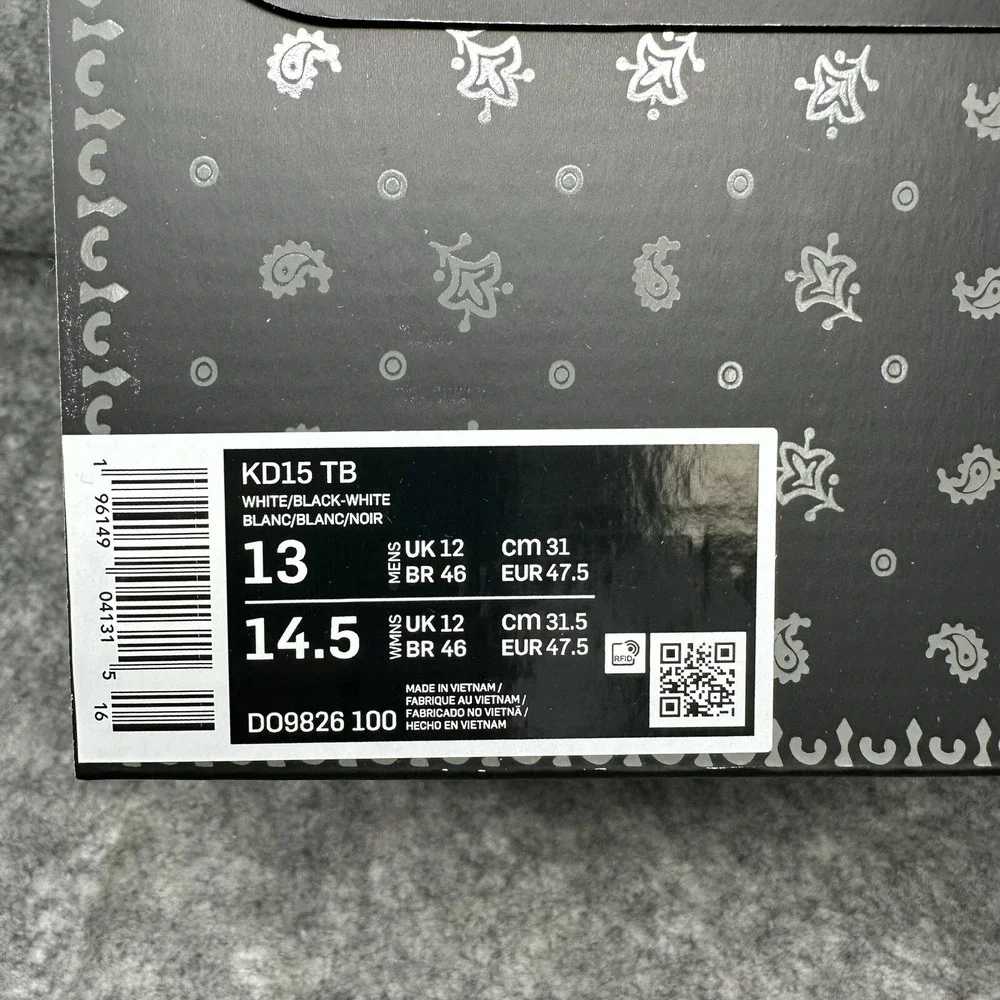 Nike KD 15 Basketball Shoes Mens 13 Black White Speckled Oreo DO9826-100